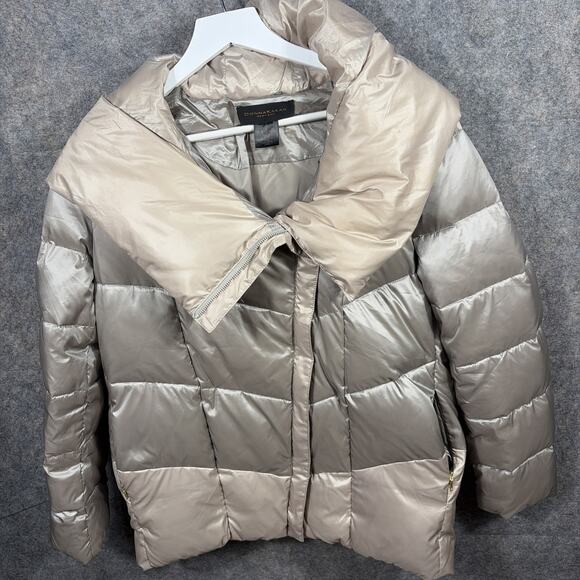 Donna Karan Jackets & Blazers - Donna Karan Women's Small Down Puffer Gold Jacket Asymmetric Zip Up‎ CLEAN